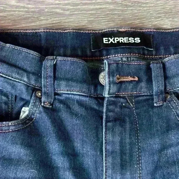 Express High Rise Bell Flare Jeans Size 4R Blue Dark Wash Denim #90094 - Picture 2 of 9